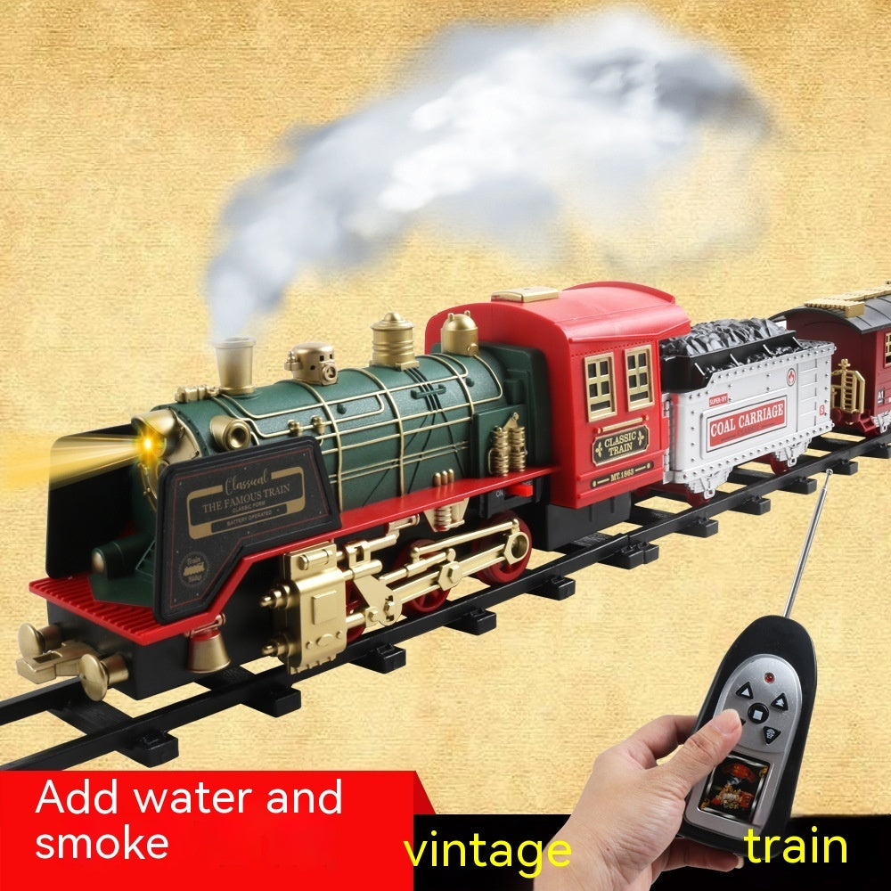 Voiture télécommandée sur rail, fumée, musique, lumière, train de Noël rechargeable, jouets pour enfants