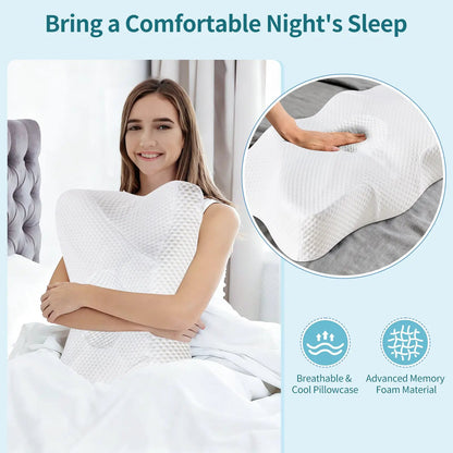2-pack memory foam cooling pillow for neck support, white, side-sleeper design