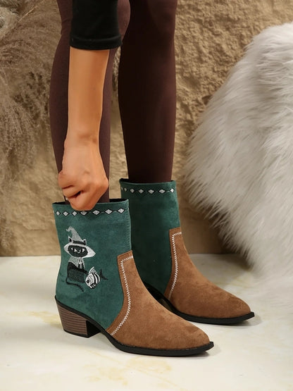 Western Embroidered Cowboy Block Heel Boots
