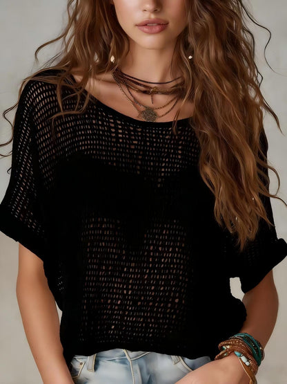 Pull en maille unie à manches courtes pour femme