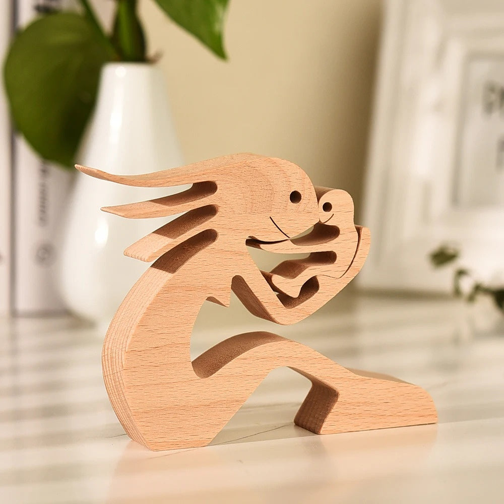 Adorno de Perro en Madera DIY Figura Escultura Decoración del Hogar Un Hombre Un Perro Escultura de Madera Regalos de Navidad Modelo Decorativo