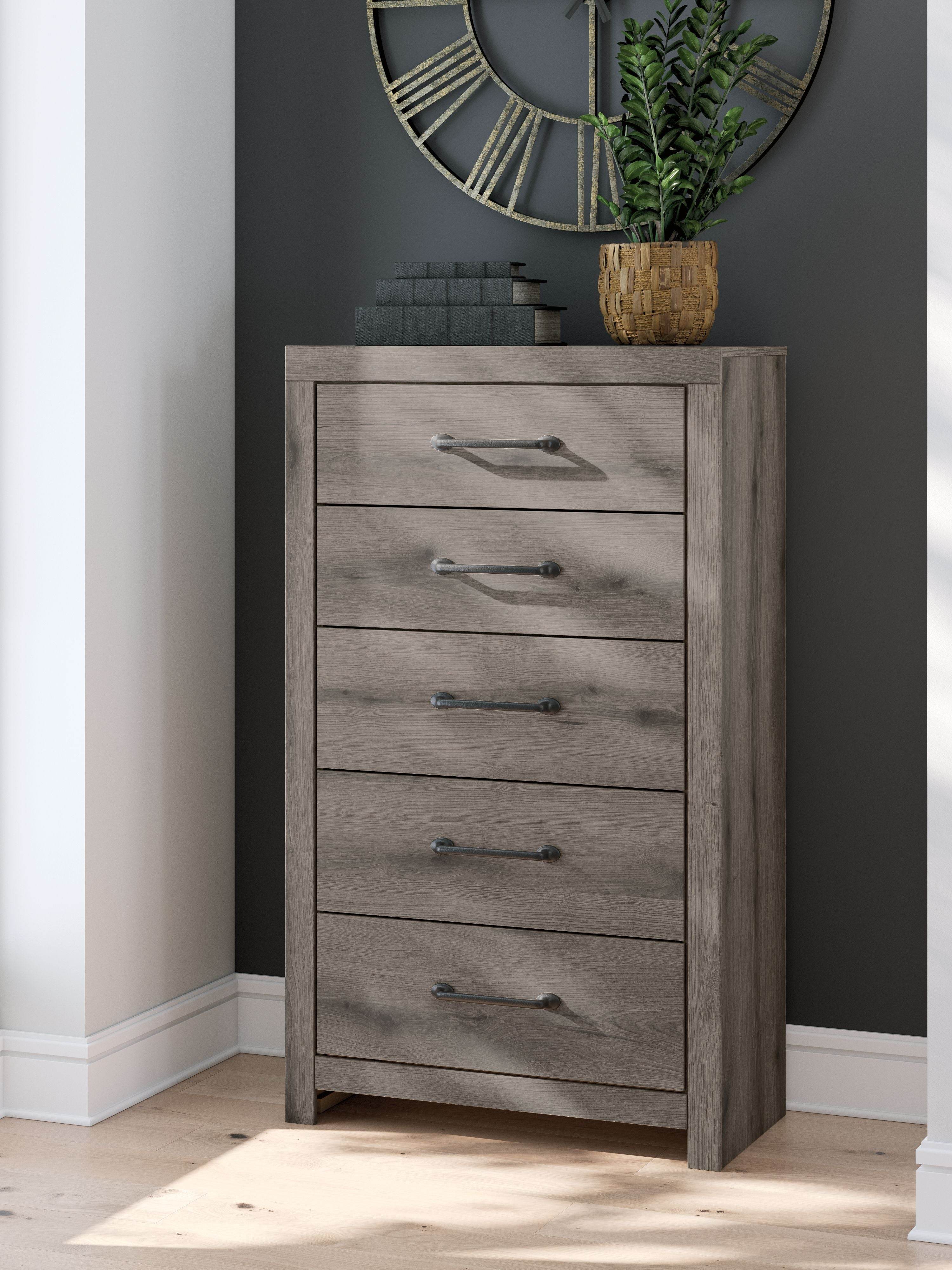 Graystorm Brown Gray Five Drawer Chest Furniture Storage Bedroom Wardrobe-2