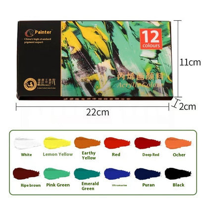 Kit de peinture au propylène 12 ml imperméable pour débutants Peinture pour enfants Peinture à l'huile de 12, 18, 24, 36 couleurs