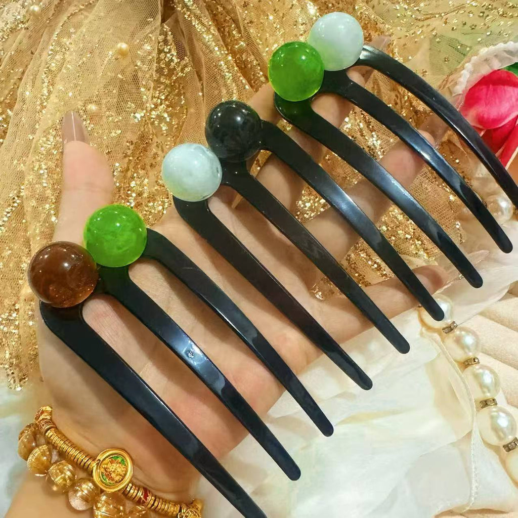 Simple Beads Three-tooth Hairpin For Women All-matching Graceful