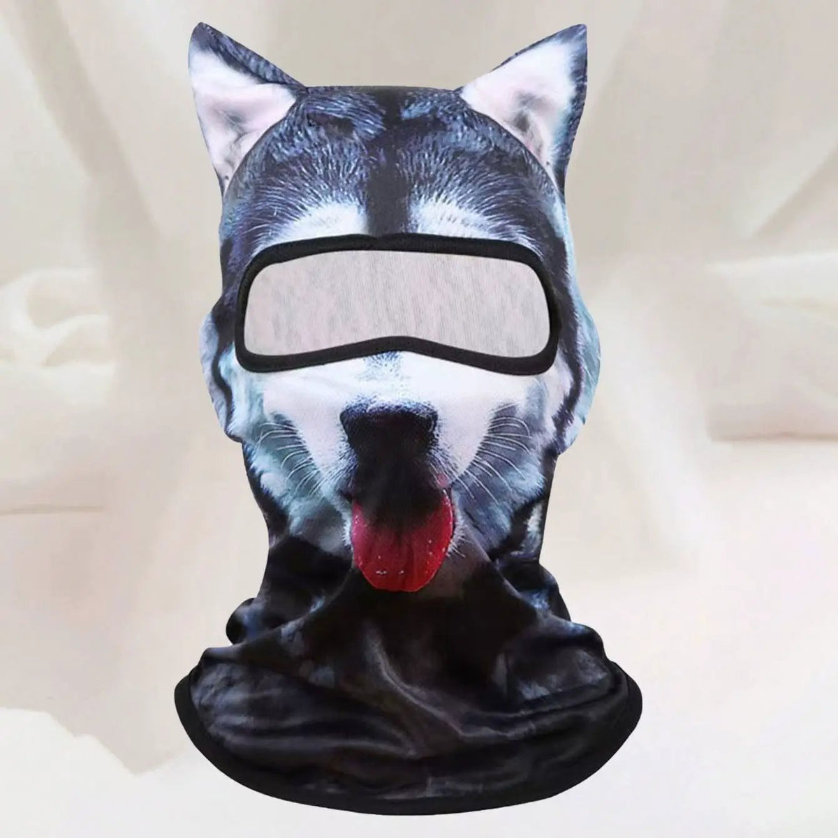 Balaclava ski mask with husky face print and built-in eye shield, thermal windproof.