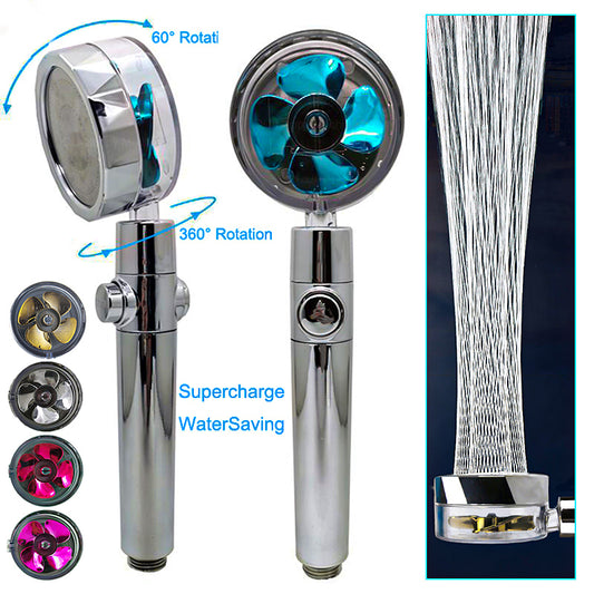 Cabezal de Ducha con Ahorro de Agua, Flujo Giratorio 360 Grados con Pequeño Ventilador, Boquilla Rociadora de Alta Presión de Lluvia de ABS, Accesorios de Baño