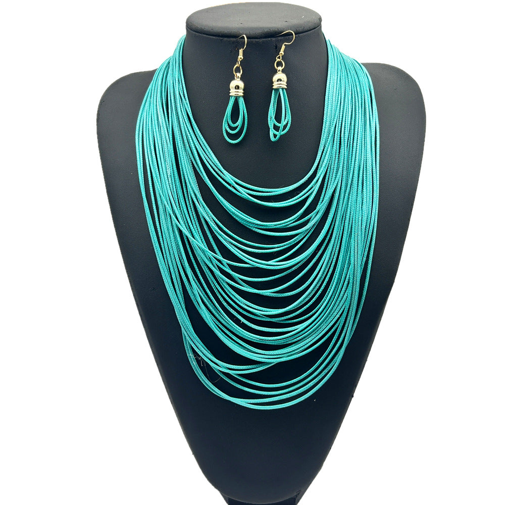 Ensemble collier gland multi-couches en cordon ciré