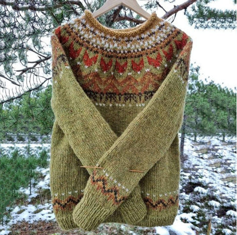 Pull en tricot ample multicolore à col rond et à la mode pour femme