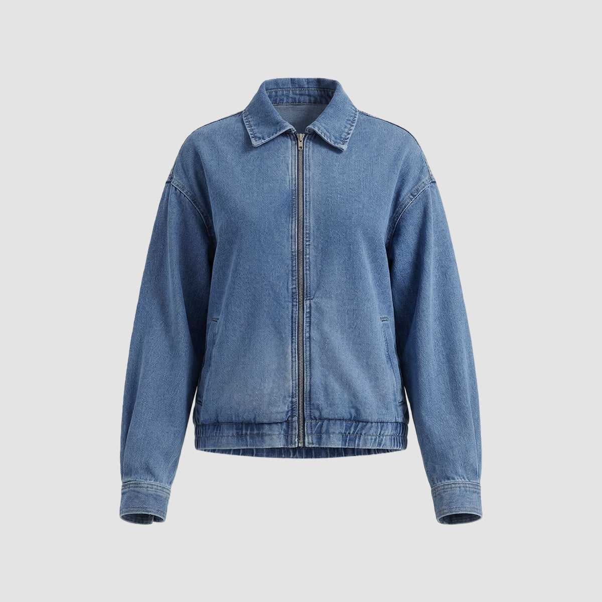 Ensemble veste courte en jean bleu clair et jean large