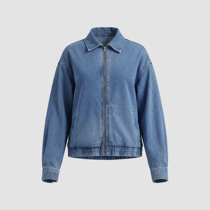 Ensemble veste courte en jean bleu clair et jean large