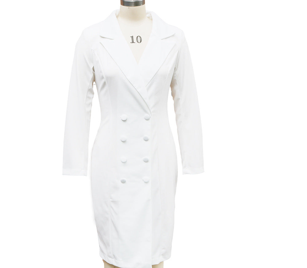 Robe blazer croisée tendance, coupe ajustée, hanches drapées, revers, manches longues, robes de bureau, navette, longue veste, vêtement d'extérieur pour femme