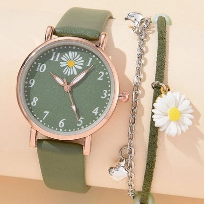 Ensemble montre à quartz mignonne pour filles, tendance et assortie à tout
