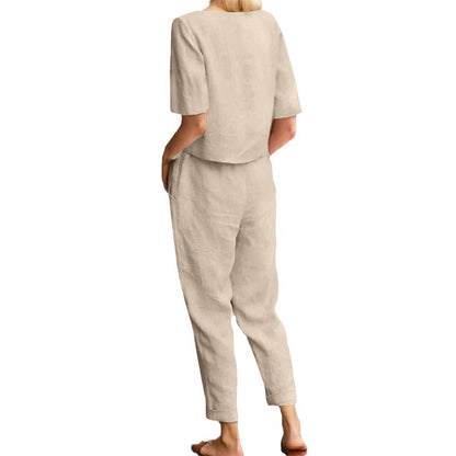 Ensemble pantalon large en coton et lin pour femme