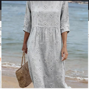 Robe ample à col rond pour femme, mode, manches longues, imprimé de qualité supérieure