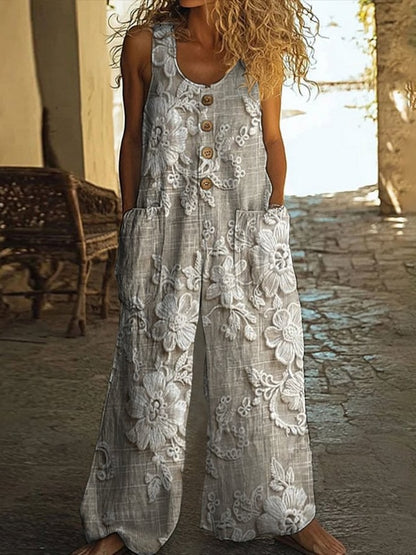 Women's Vest With Pockets Fashion Floral Jumpsuit