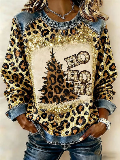 Sweat-shirt à manches longues et col rond imprimé numérique 3D pour femme