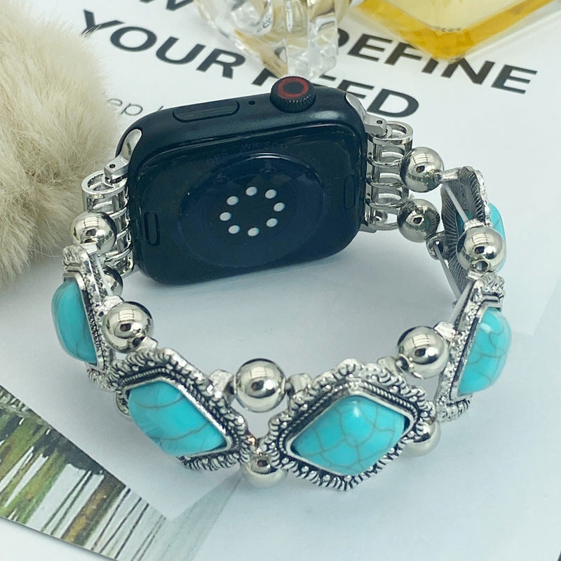 Bracelet de montre connecté turquoise bohème