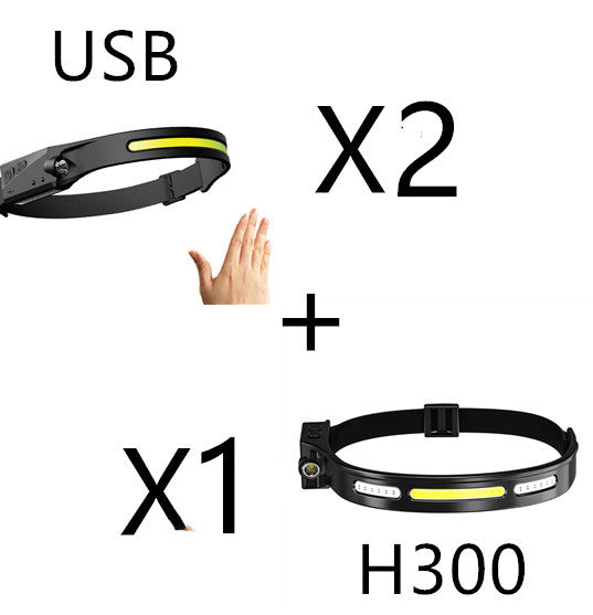 Linterna frontal de inducción LED COB, recargable por USB, resistente al agua, para camping, con todas las perspectivas, luz de caza