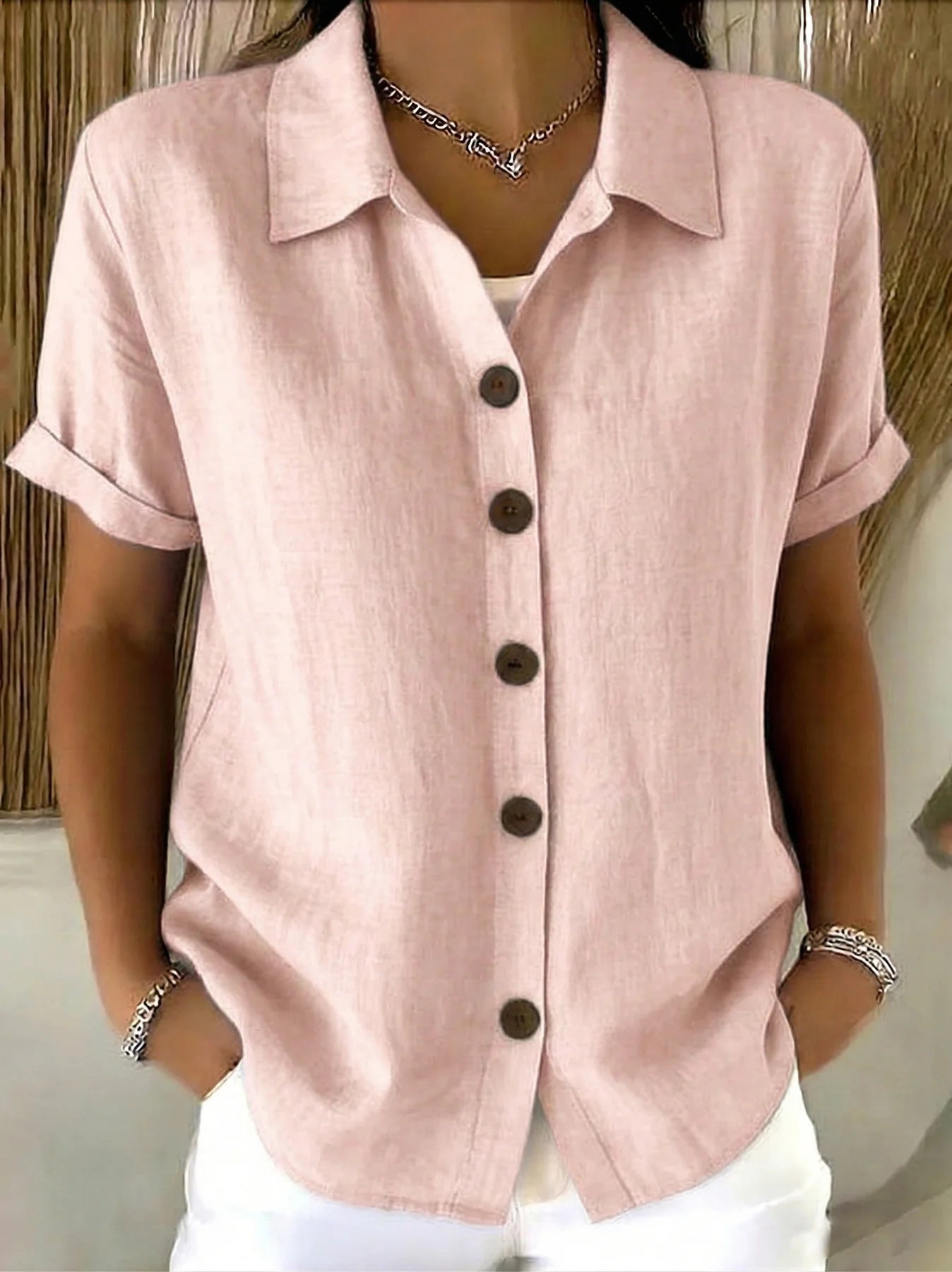 Chemise à manches longues et col à revers pour femme