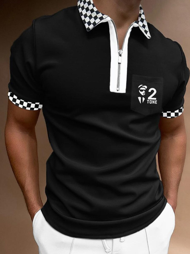 Camisa Polo de Hombre Estampada a Rayas Manga Corta Camiseta Cuello Solapa