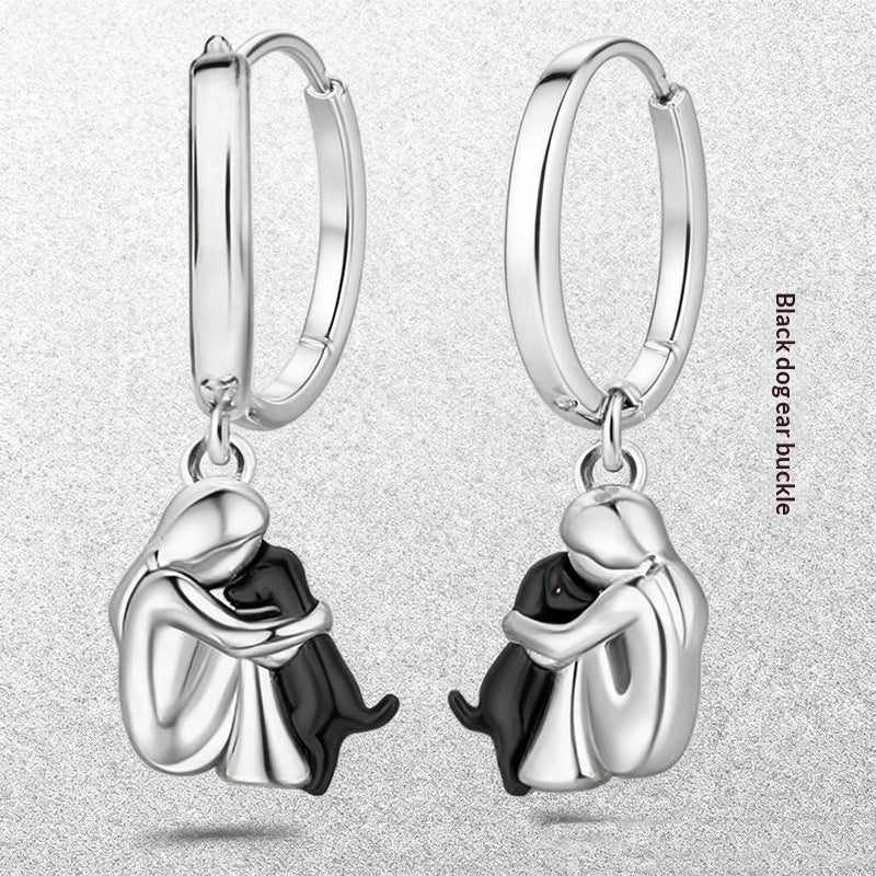 Ensemble de boucles d'oreilles Fillette et Chien s'enlaçant