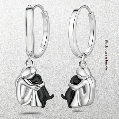 Ensemble de boucles d'oreilles Fillette et Chien s'enlaçant