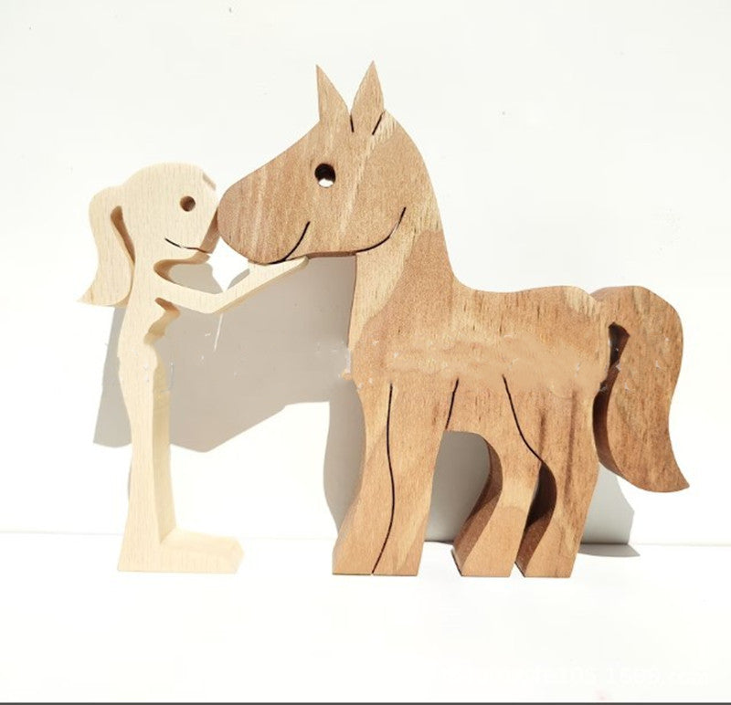 Adorno de Perro en Madera DIY Figura Escultura Decoración del Hogar Un Hombre Un Perro Escultura de Madera Regalos de Navidad Modelo Decorativo