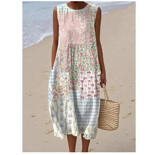 Fashionable Printed Womens Elastic Waist Dress
