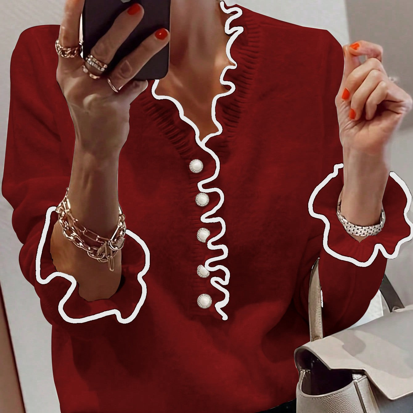 Pull col V à manches longues pour femmes, vêtement assorti