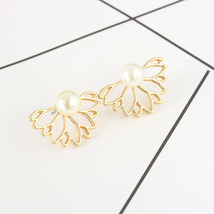 Boucles d'oreilles créatives en forme de lotus ajouré entièrement serties de diamants
