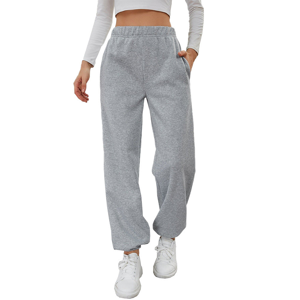 Pantalones Casuales Rectos Sencillos de Tiro Alto Deportivos con Forro Polar