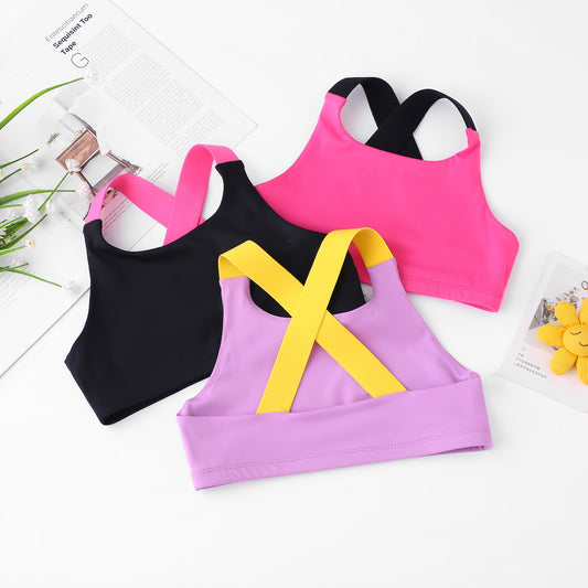 Ropa de baile para niñas, top corto de yoga y fitness para niñas