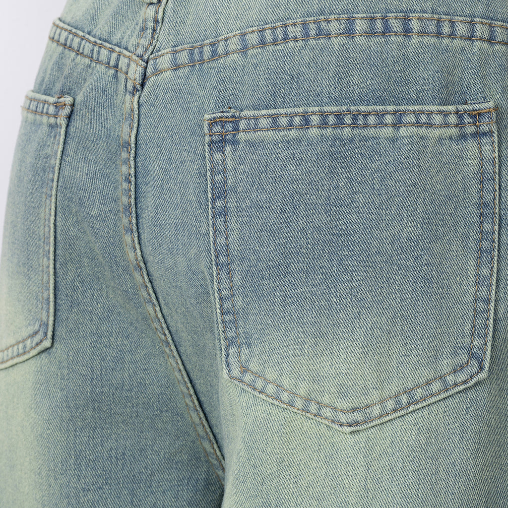 Pantalones Cropped Holgados de Mezclilla Desgastada Chic