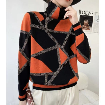 Pull col ras du cou décontracté multicolore pour femme