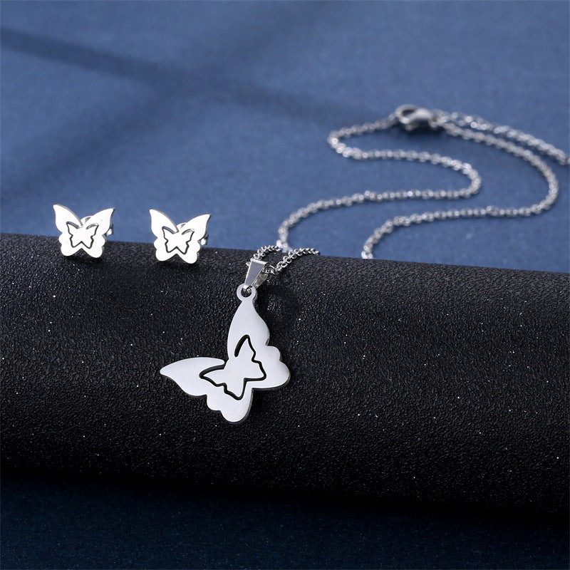 Ensemble Collier et Puces d'Oreilles en Acier Inoxydable