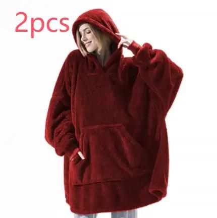 Hoodie sweatshirt, red AdTec fleece two-piece oversized set with a large front pocket.