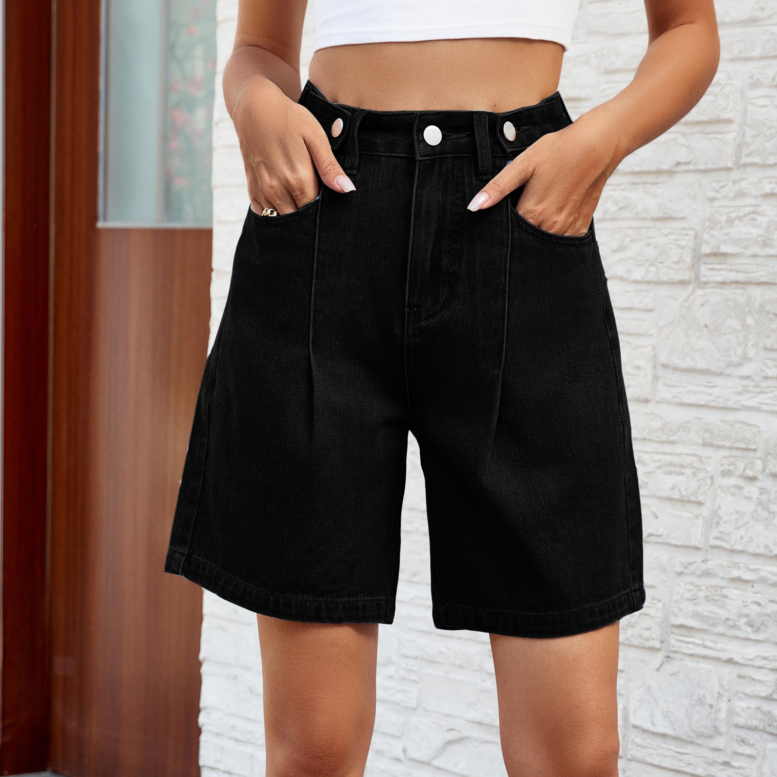 Pantalones cortos de mezclilla para mujer con diseño de cintura ajustable a la moda para verano