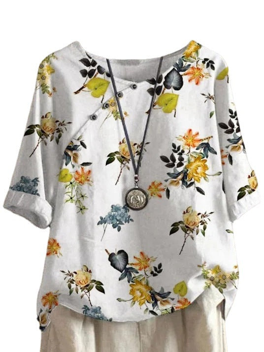 Women's Cotton And Linen Fashion Printed Loose Shirt