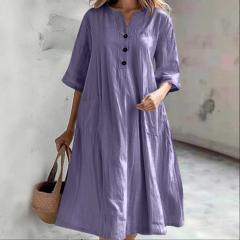Combinaison ample à trois boutons et poches pour femme