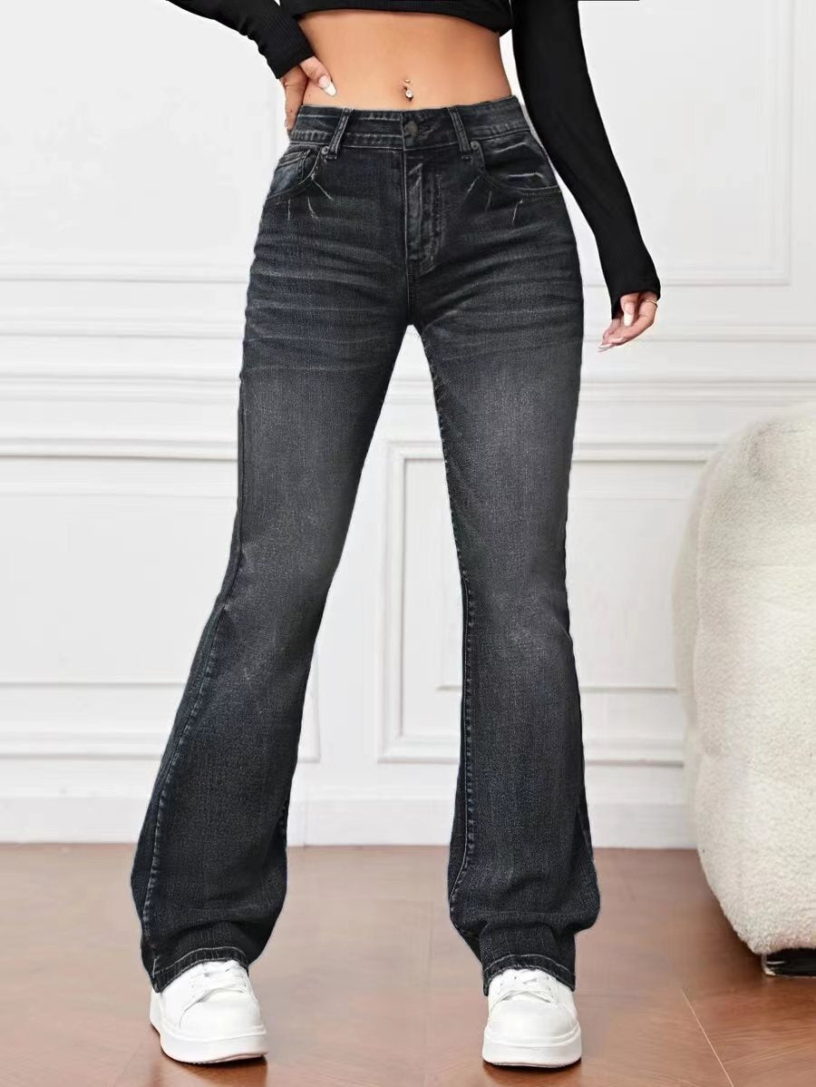 Pantalón Vaquero de Campana de Tiro Alto Holgado y Estilizador