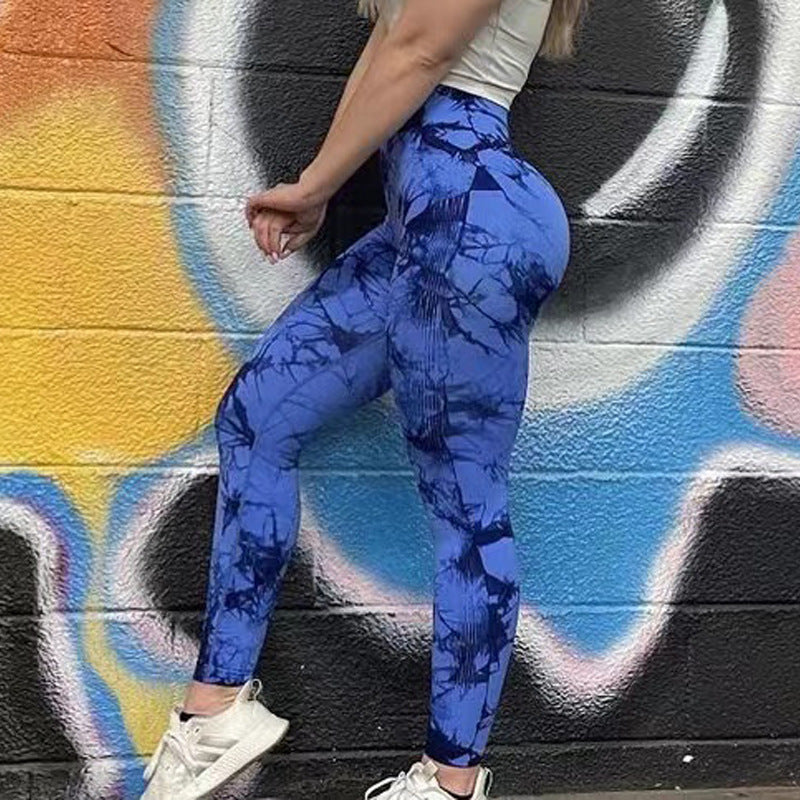 Legging Tie-Dye Femme Pantalon de Yoga Fitness Sans Couture Push Up Collant d'Entraînement Legging de Sport Musculation