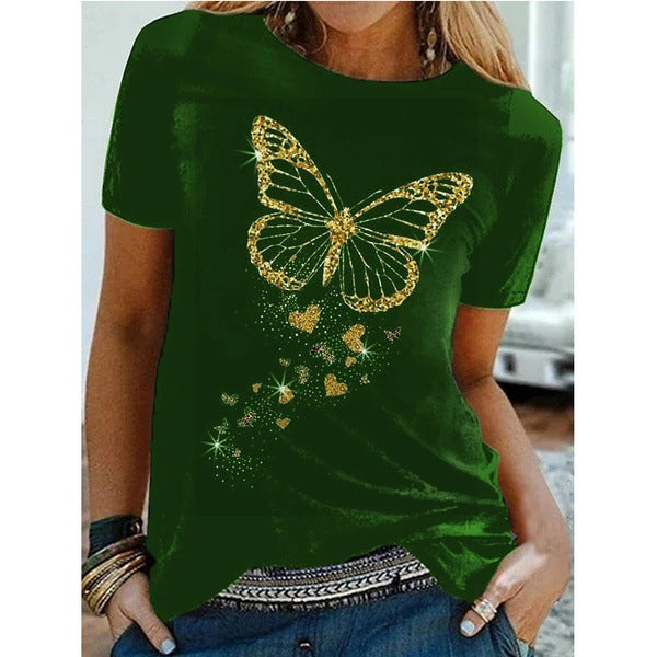 Camiseta de Manga Corta con Cuello Redondo y Estampado de Mariposas