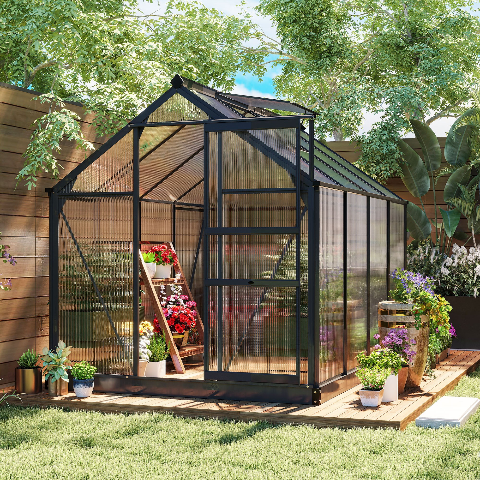 Polycarbonate Greenhouse, Heavy Duty Outdoor Aluminum Walk-in
