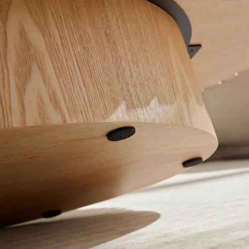 Modern Handmade Drum Coffee Table by AdTec; natural oak veneer with black felt feet