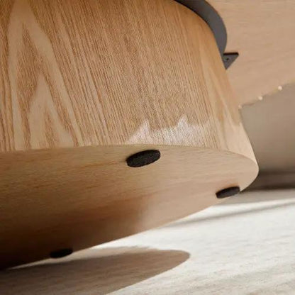 Modern Handmade Drum Coffee Table by AdTec; natural oak veneer with black felt feet