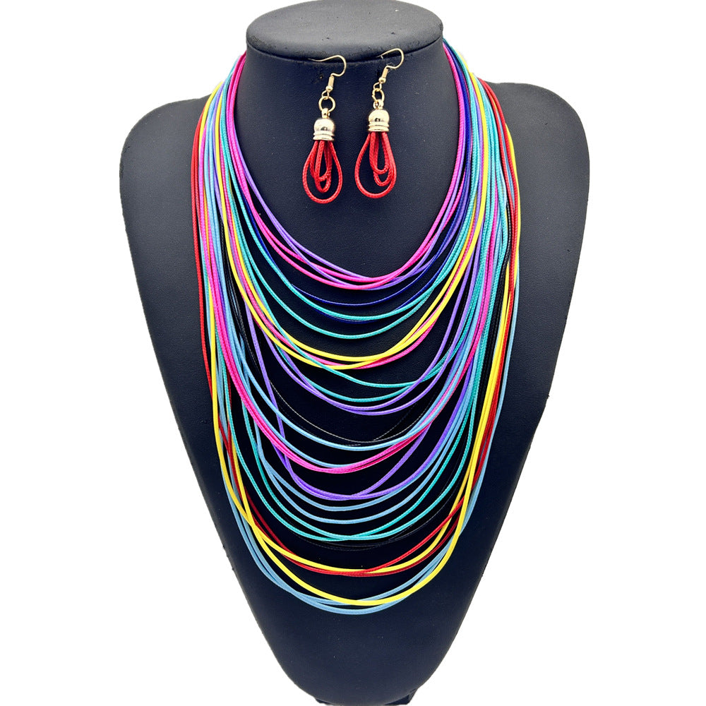 Ensemble collier gland multi-couches en cordon ciré