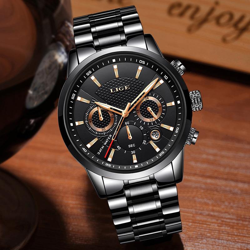 Reloj de cuarzo deportivo para hombre con correa de acero impermeable