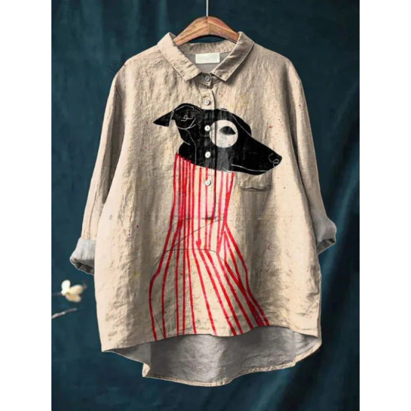 Chemise à imprimé animal numérique rétro de style européen et américain pour femmes
