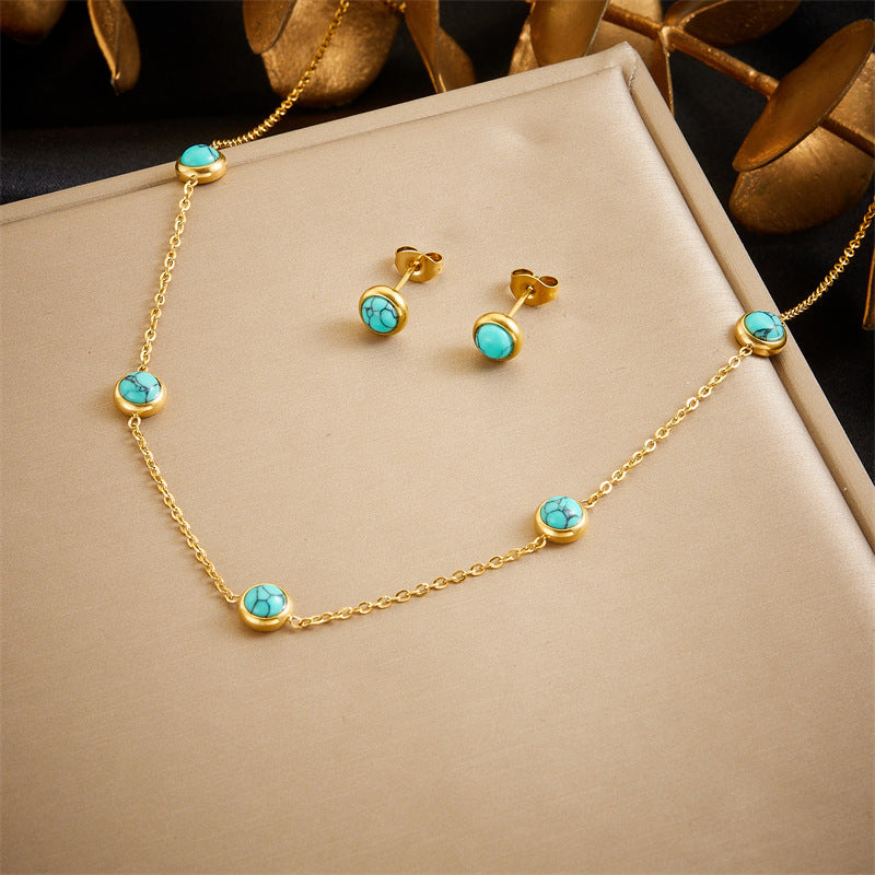 Boucles d'oreilles pendantes en acier inoxydable avec chaîne et perles rondes turquoises