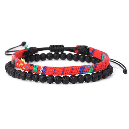 Bracelet tressé bohème en roche volcanique de lave pour homme